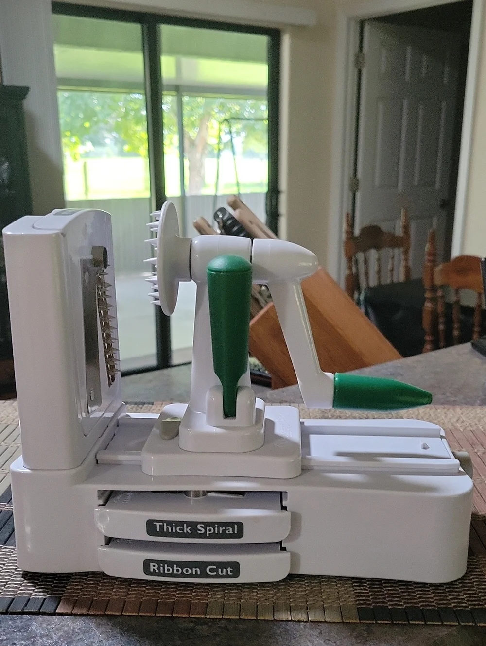 White and Green Hand Crank Vegetable Spiralizer - Multi-Cut Kitchen Tool